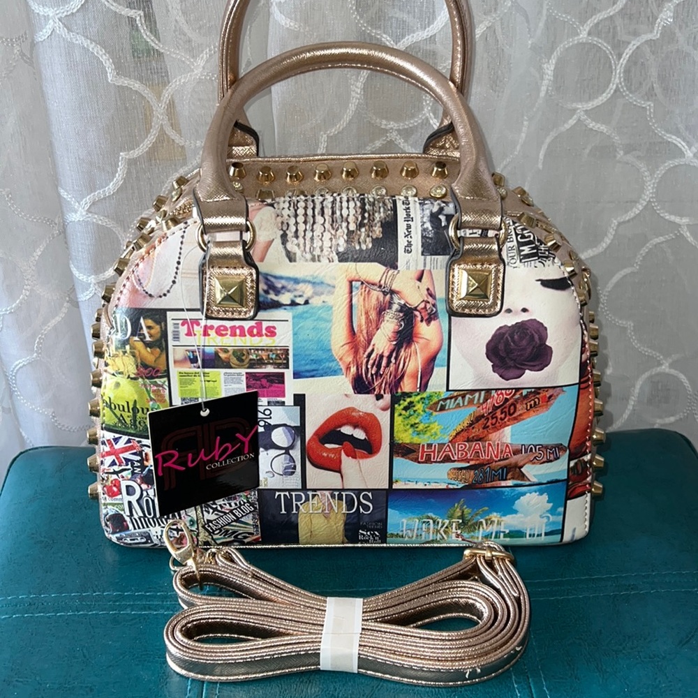 Magazine handbag with studs